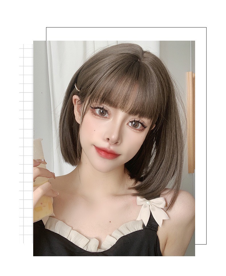 Tóc giả nữ nguyên đầu cup ngắn, tóc giả bộ cả đầu mái thưa vic ngắn có rãnh da đầu