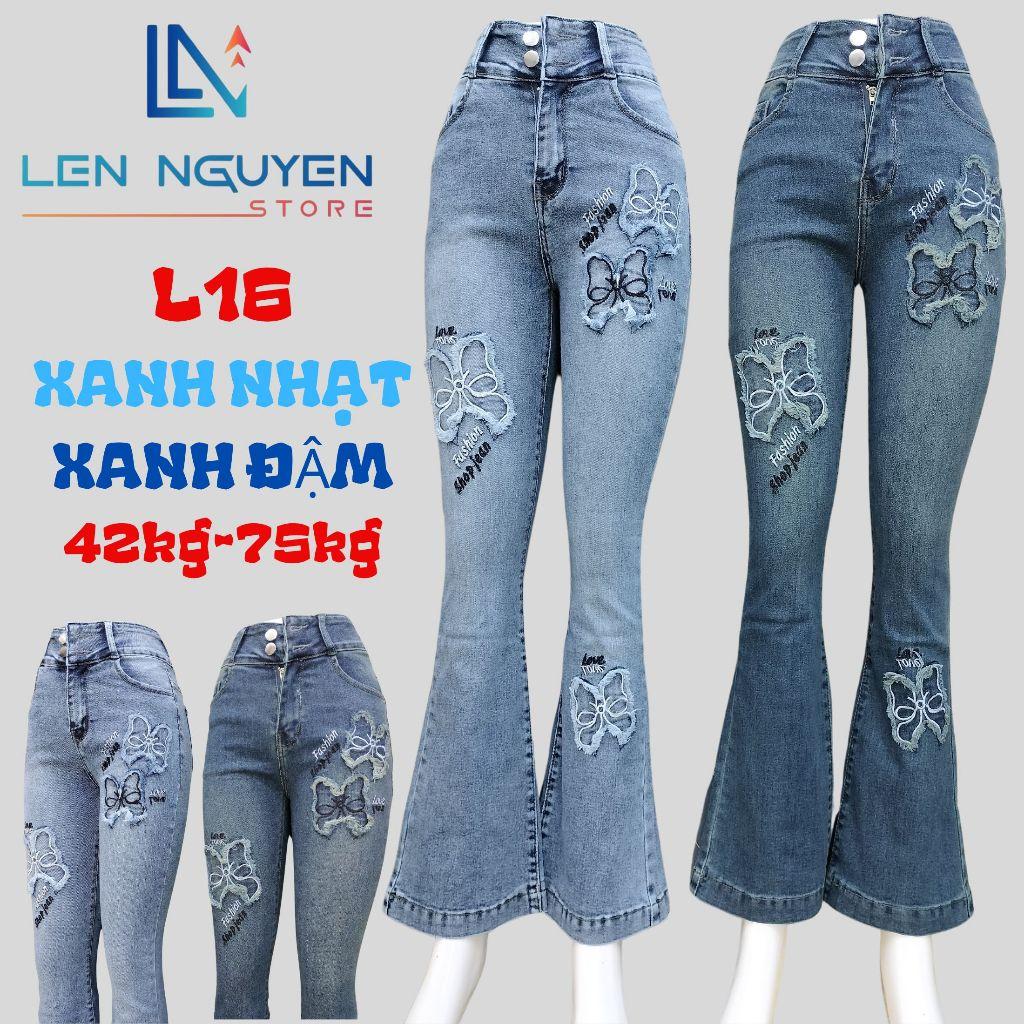 L16_Quần jean nữ, loe, lưng cao, quần bò nữ dáng ôm, quần rin nữ có big size, cho 42kg đến 75kg,LEN NGUYEN STORE - Xanh Đậm
