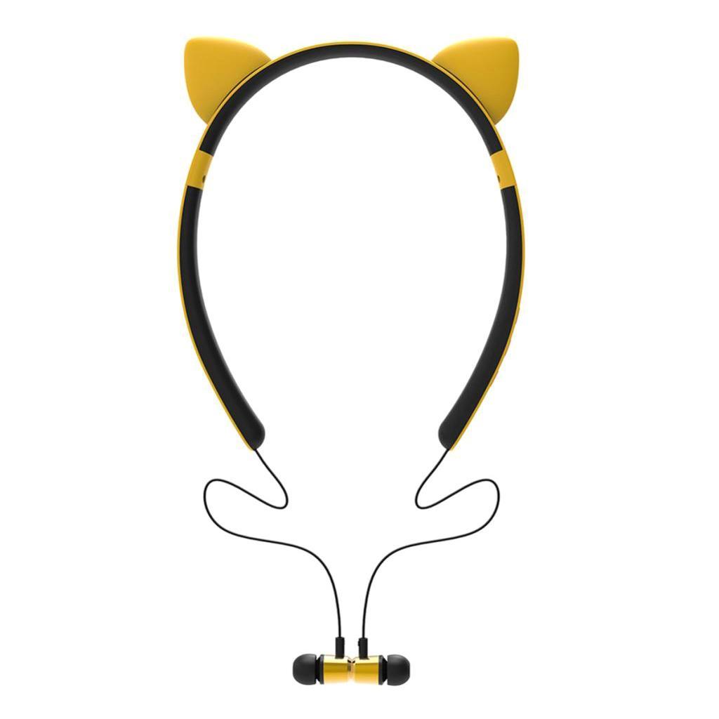 Wireless Bluetooth Headphones Neckband Headse Sports Stereo Magnetic Earphones with Mic Yellow