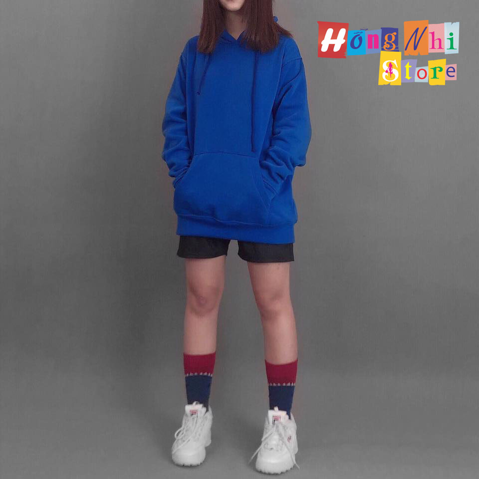 Áo Hoodie Trơn Màu Xanh Dương Cao Cấp Dáng Rộng Unisex Nam Nữ Mặc Được - MM