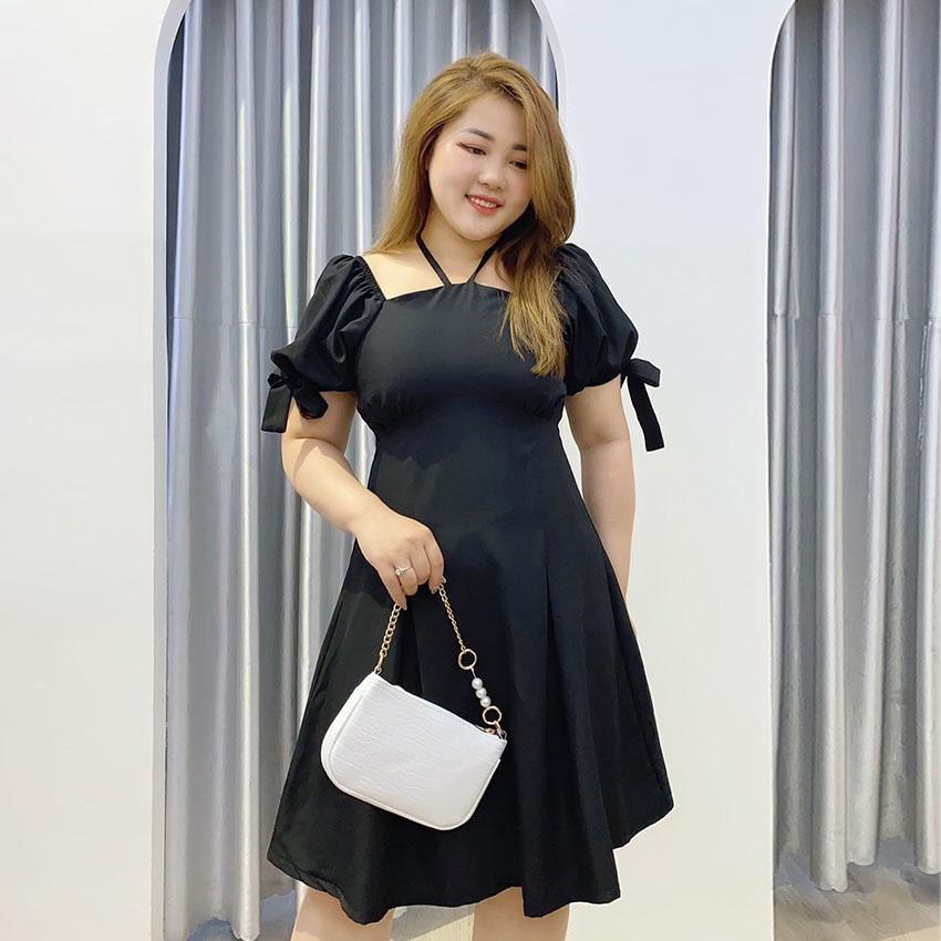 Đầm Bigsize cổ yếm tay nơ phồng ChubbyBigsize