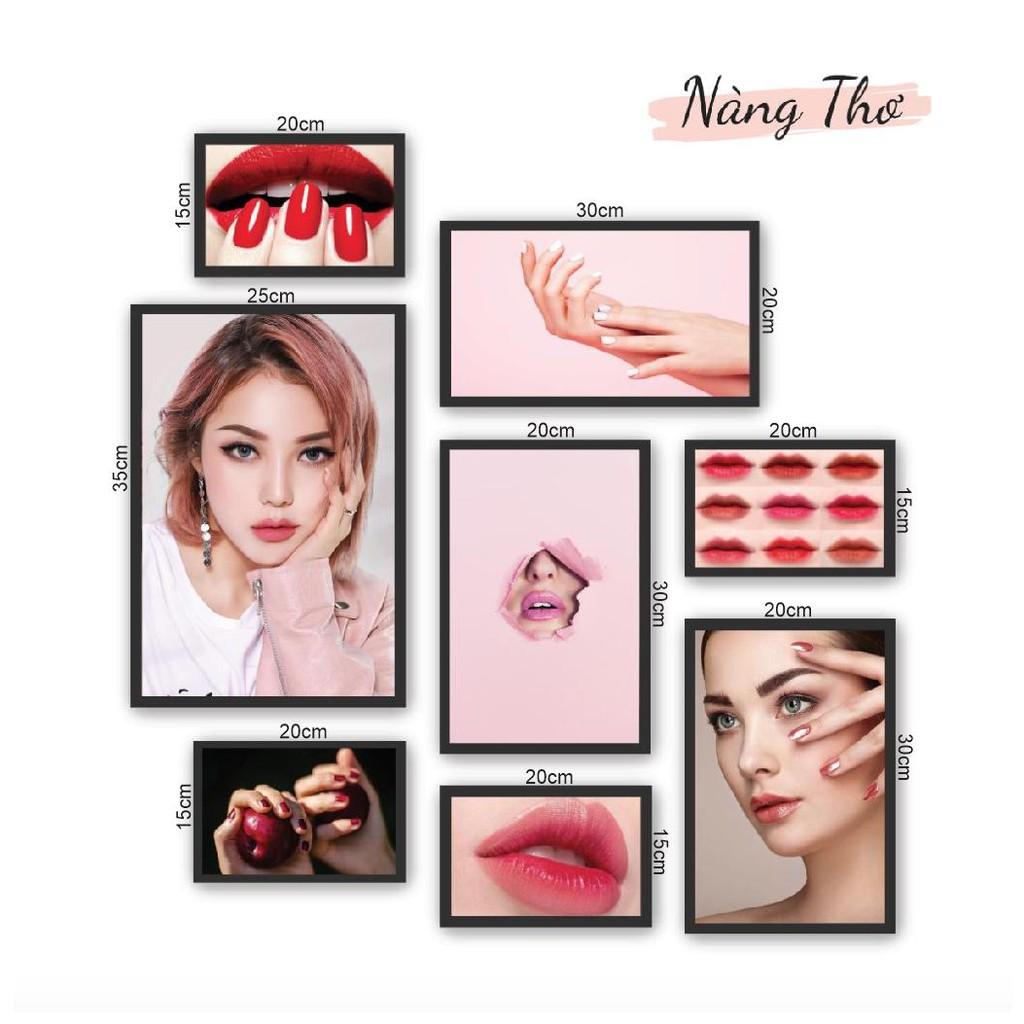 BỘ 8 TRANH CỨNG DÁN TIỆM NAILS, SALON TÓC &amp; PHUN XĂM MÔI MÀY_DECAL VIP