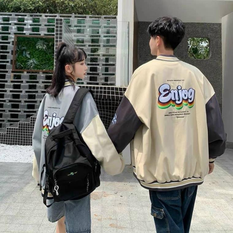 Áo khoác Bomber dù ENJOG form rộng 2 lớp nam nữ Unisex siêu phẩm KMG - Kem,M