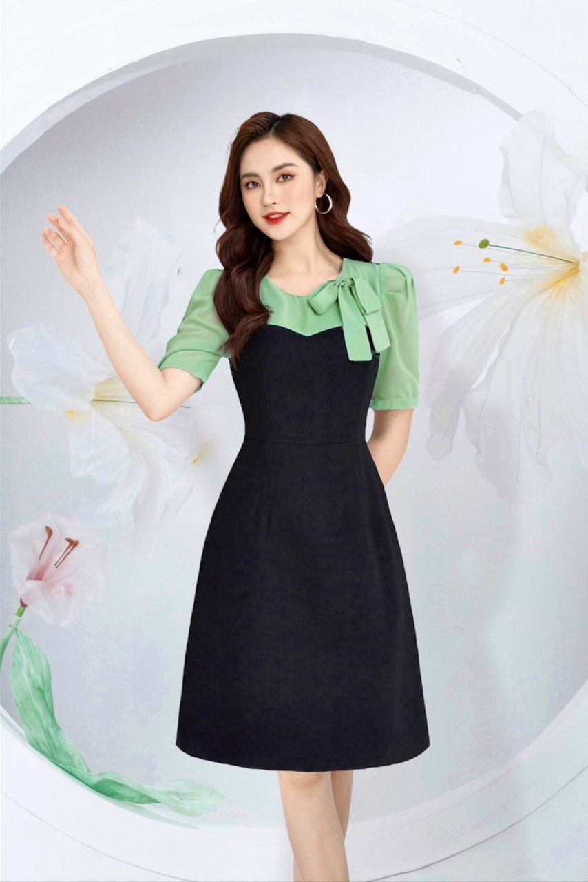 Đầm xòe phối màu dễ thương fullsize