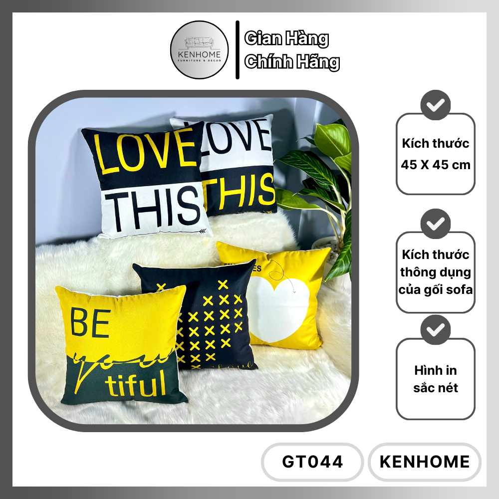 Gối Sofa Love This Vàng Đen - Gối Tựa Lưng Sofa Họa Tiết Đơn Giản, Trẻ Trung - Vải Bố Cao Cấp - Kích Thước 45X45cm