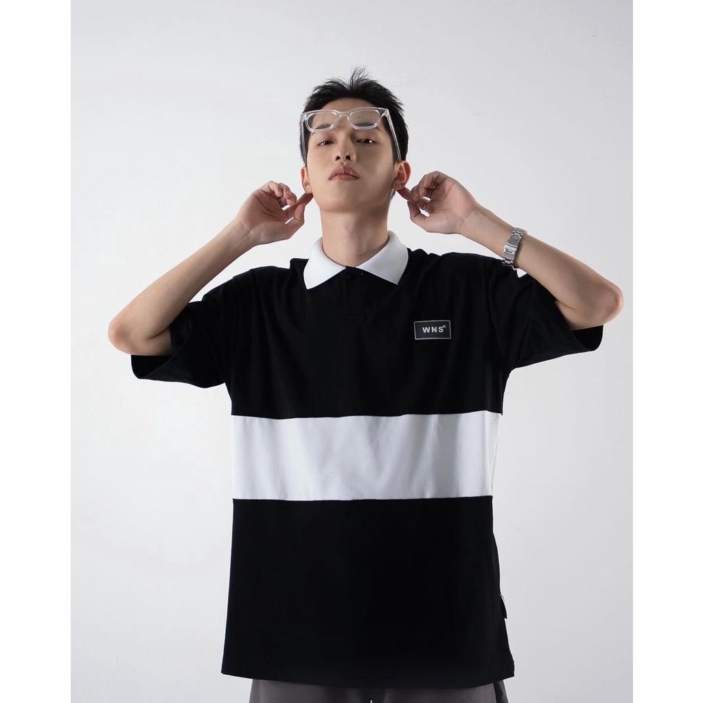 Áo thun POLO nam WNS TEM SU có cổ màu đen và trắng form rộng - vải da cá - SHOP MAYLAN