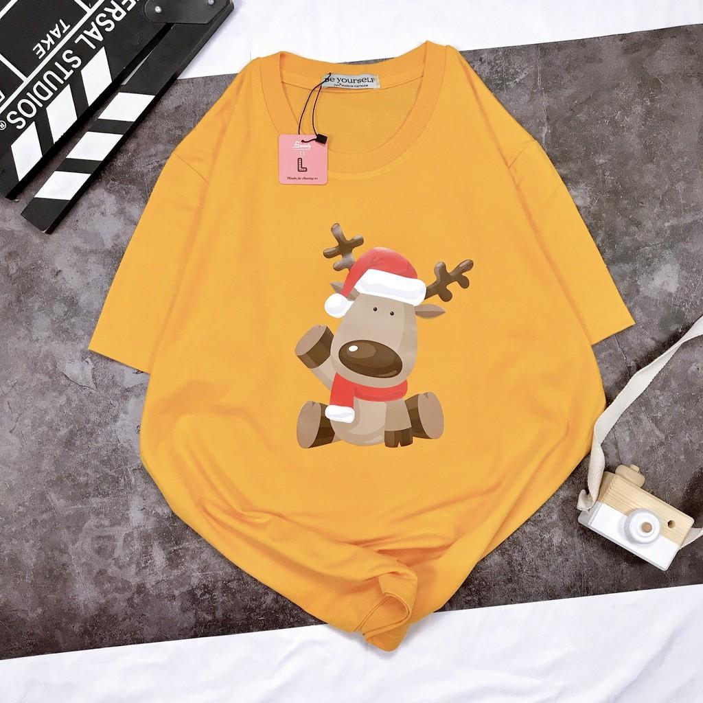 - Áo Thun Tay Ngắn Unisex Đủ Size M- XL Hình Tuần Lộc Đón Giáng Sinh NOEL