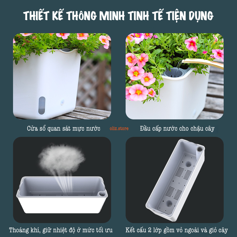 Chậu nhựa trồng cây A207. Chậu trồng cây tự dưỡng 2 lớp, có chức năng tự hút nước cho cây