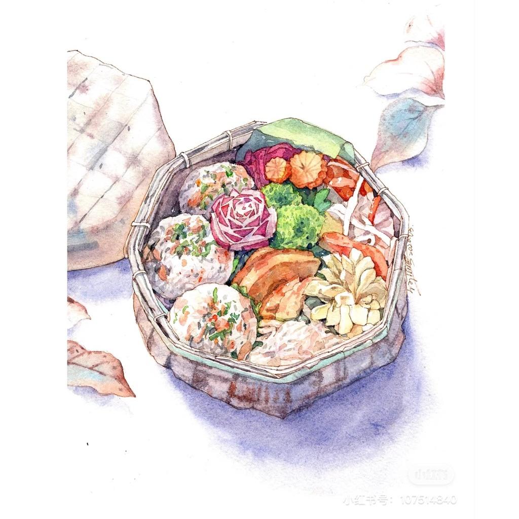 Bộ vẽ tranh màu nước trên giấy chuyên dụng cho người tập tô tranh màu nước chủ đề đồ ăn nhẹ, trà chiều