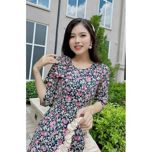 ĐẦM LỤA HOA ĐÍNH HOA HỒNG TRÊN VAI