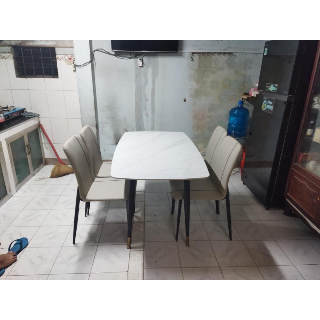 Bàn ăn 4 ghế mặt đá ceramic chống thấm, chân sắt sơn tĩnh điện MS11 06