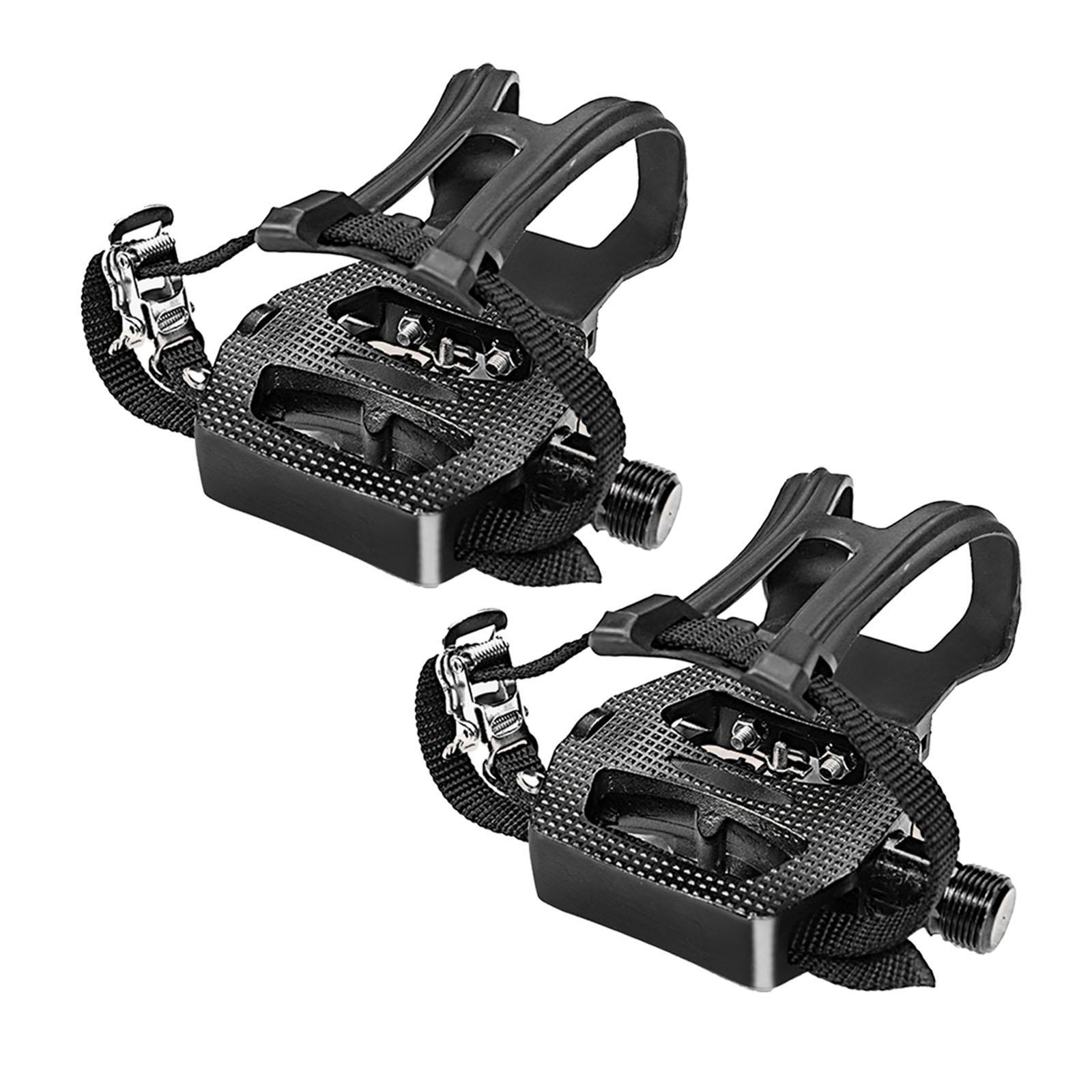 Cycling Bike Pedals with Clips and Straps,  Pedals for Exercise Bike, Mountain and Road Bike