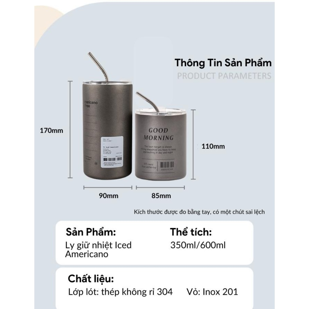 Ly giữ nhiệt cao cấp, cốc giữ nhiệt Iced Americano thể tích 600ML
