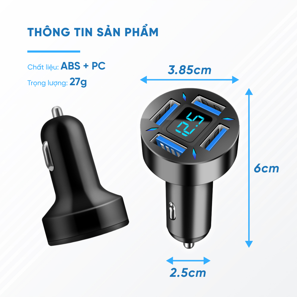 Tẩu Sạc 4 Cổng USB 4.8A | Tẩu Sạc 4 Cổng USB Sạc Được Nhiều Thiết Bị Cùng Lúc, Tương Thích Với Nhiều Thiết Bị