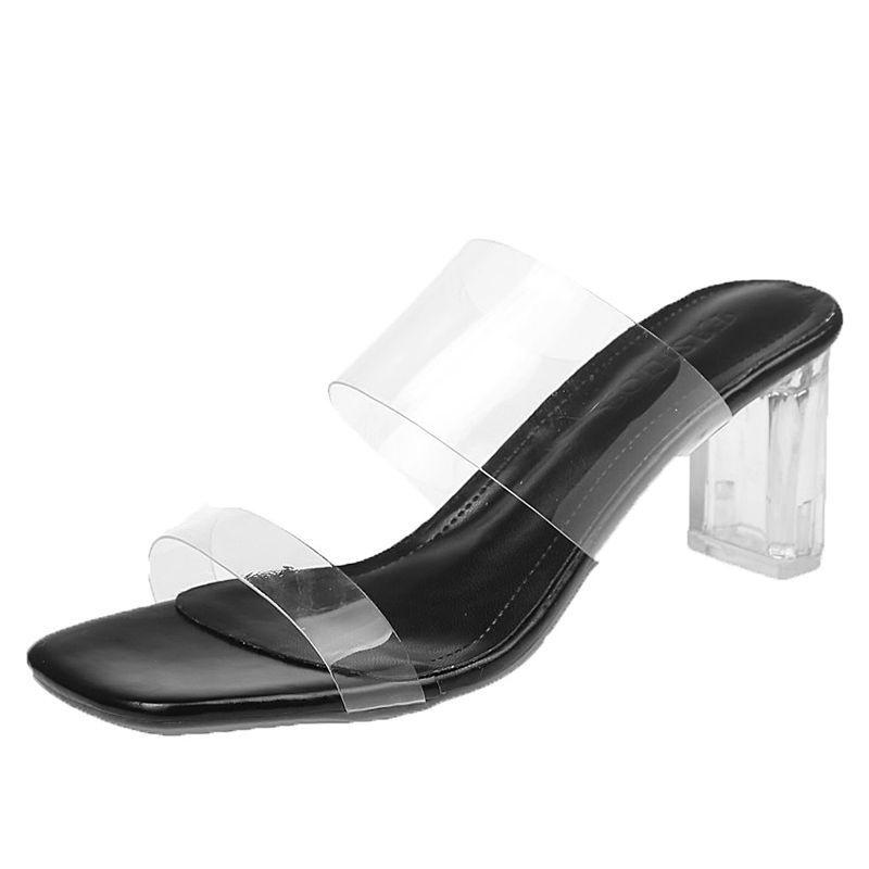 CÓ SẴN Dép cao gót meka trong 6 phân bản ngang quai trong thời trang big size 40 41 42 43 siêu êm chân
