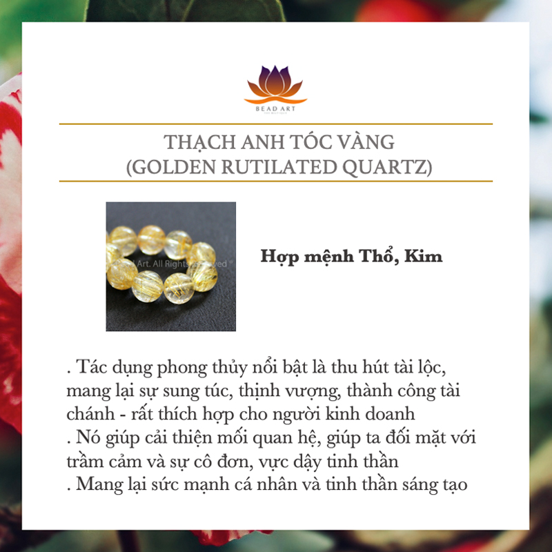 9.5-10MM Thạch Anh Tóc Vàng Tự Nhiên Dạng Tròn Loại B, Đá Phối Vòng Tay Phong Thuỷ, Trang Sức, Chuỗi Hạt, Mệnh Thổ, Kim - Bead Art