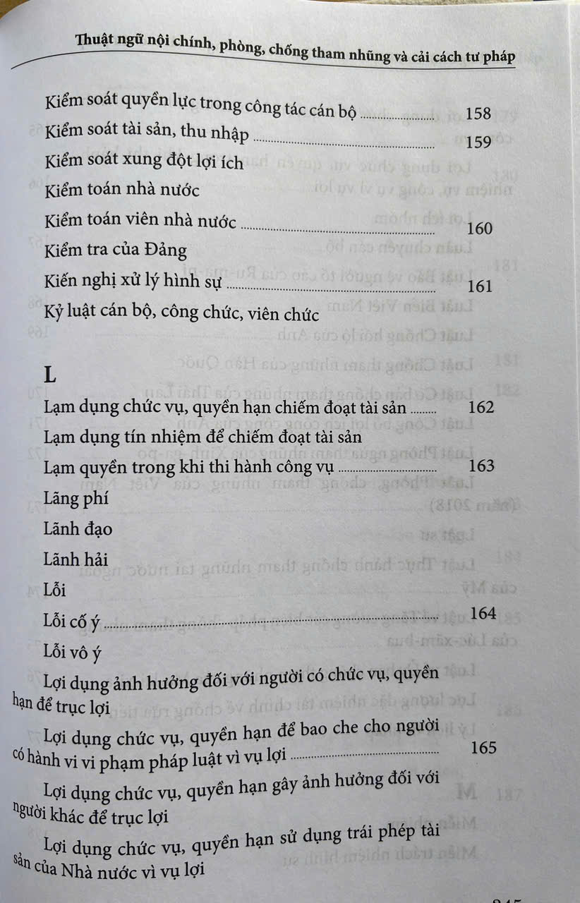 Thuật Ngữ Nội Chính Phòng, Chống Tham Nhũng Và Cải Cách Tư Pháp