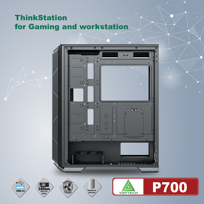 Vỏ máy tính Case VSP P700 ~ Kính cường lực không FAN - Hàng chính hãng TECH VISION phân phối
