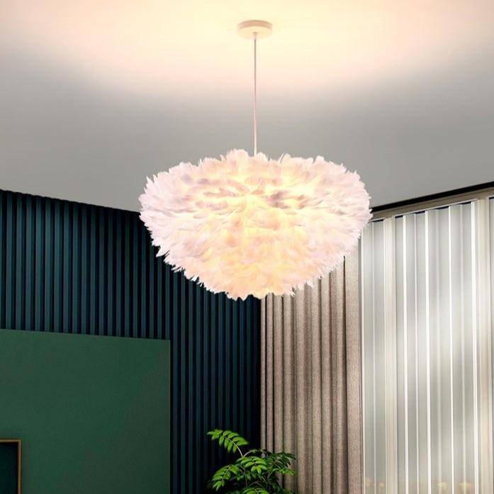 Đèn chùm ERVAI lông vũ cao cấp, sang trọng loại 45cm với 3 chế độ ánh sáng - kèm bóng LED chuyên dụng
