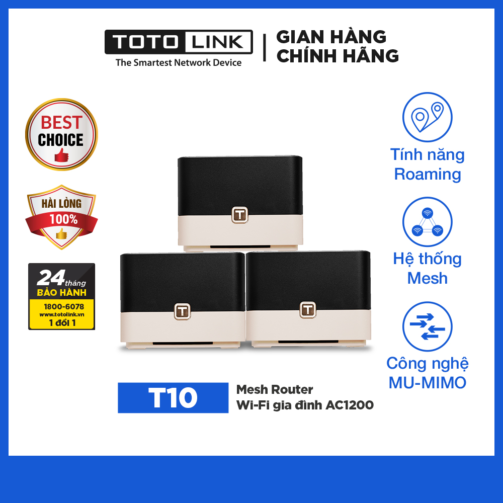 Bộ Phát Wi-Fi Dạng Lưới - Công Nghệ Mesh TOTOLINK T10 - AC1200 - Hàng Chính Hãng