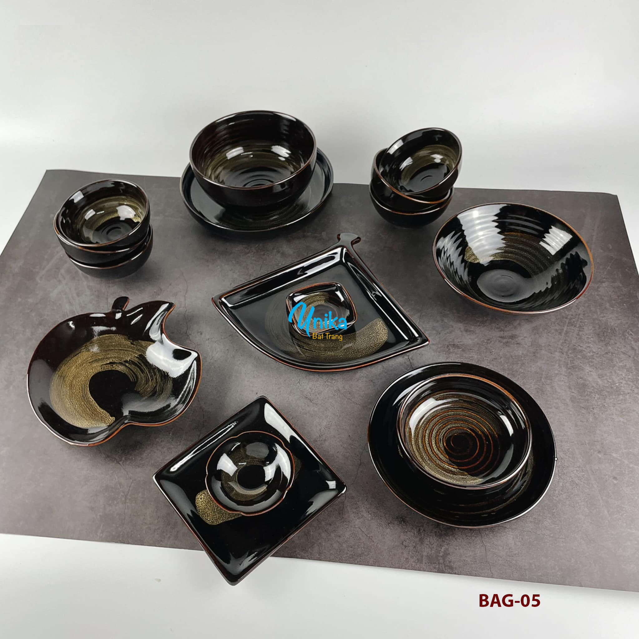 Bộ đồ ăn men bôi hỏa biến - Bộ đồ ăn men cánh gián BAG05 Gốm sứ cao cấp Bát Tràng