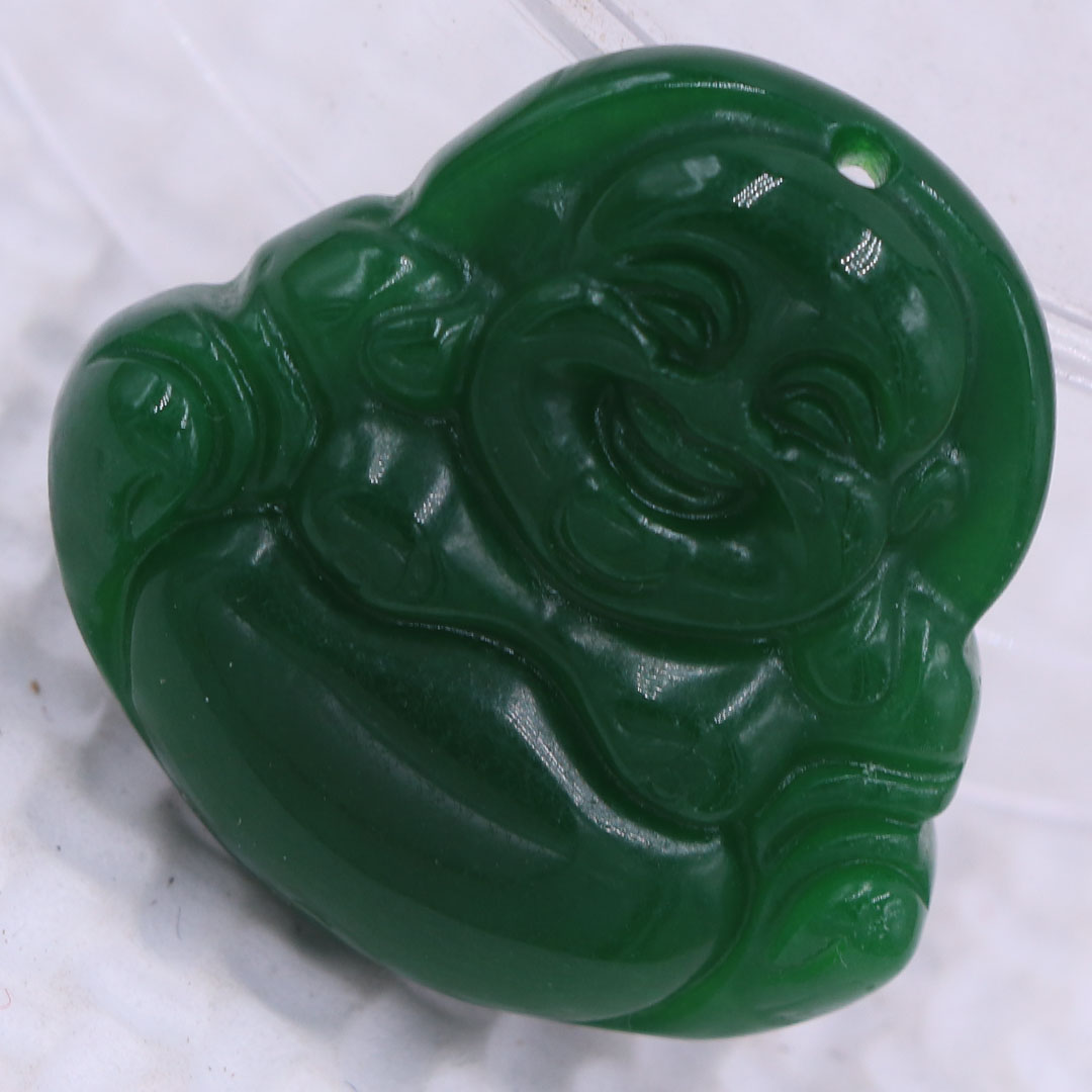 Mặt Phật Di lặc mã não xanh lá 2.9 cm kèm vòng cổ dây dù xanh + móc inox trắng, mặt dây chuyền Phật cười
