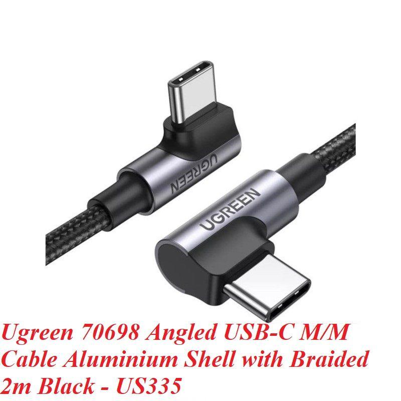 Ugreen UG70698US335TK 2M 2 đầu bẻ 90 độ vuông góc cáp USB type C màu đen bọc nhôm dây dù chống nhiễu - HÀNG CHÍNH HÃNG