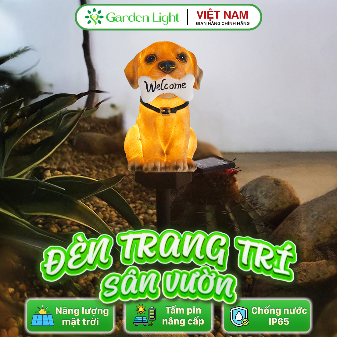 Đèn trang trí năng lượng mặt trời hình cún welcome, tiết kiệm điện, bóng siêu sáng, chống thấm nước - DA3187