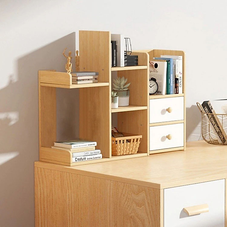 Kệ Sách Gỗ Xương Rồng Mini Kèm 2 Ngăn Kéo Để Bàn Decor Văn Phòng