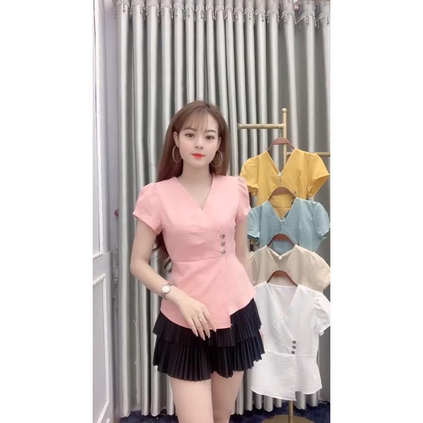 Áo đũi nữ áo kiểu peplum A9, Chất liệu đũi cực mát, mềm mịn, thấm hút mồ hôi, co dãn nhẹ, siêu tôn da