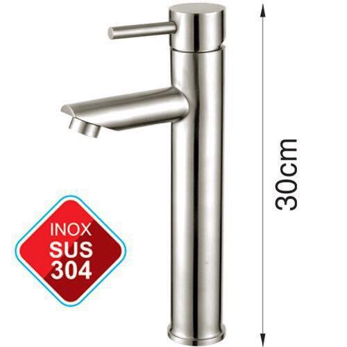 Vòi lavabo nóng lạnh inox 304 cao cấp cao 30cm + TẶNG kèm 2 dây cấp nước