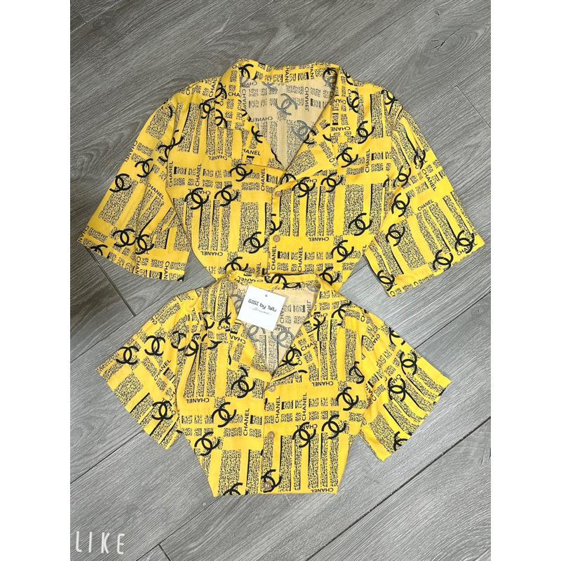 Set áo lanh cổ Dalton hottrend kèm quần short cho mẹ và bé