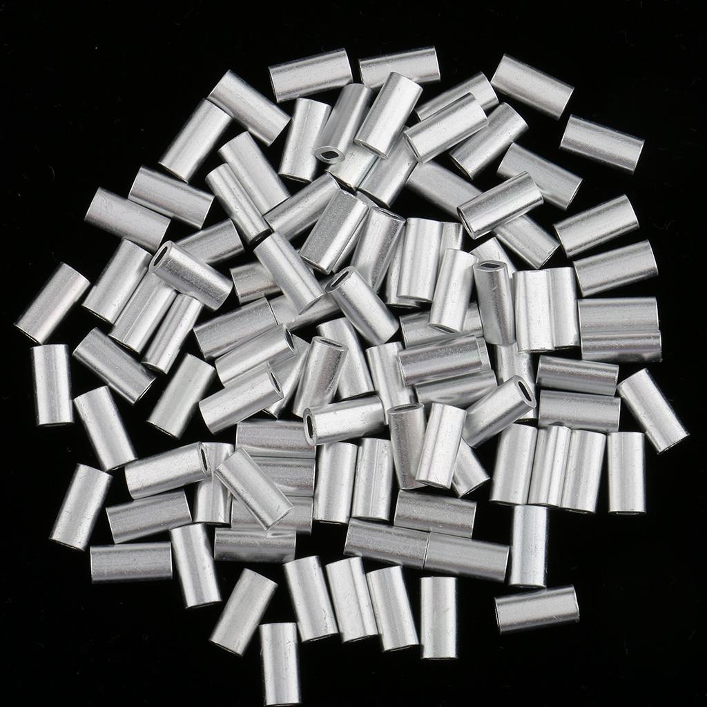 200 Pieces 1.2mm-1.5mm Inside Diameter Fishing Wire Leader Crimps Single Barrel Crimping Sleeves Aluminum Tube Connector Fishing Tackle Kit