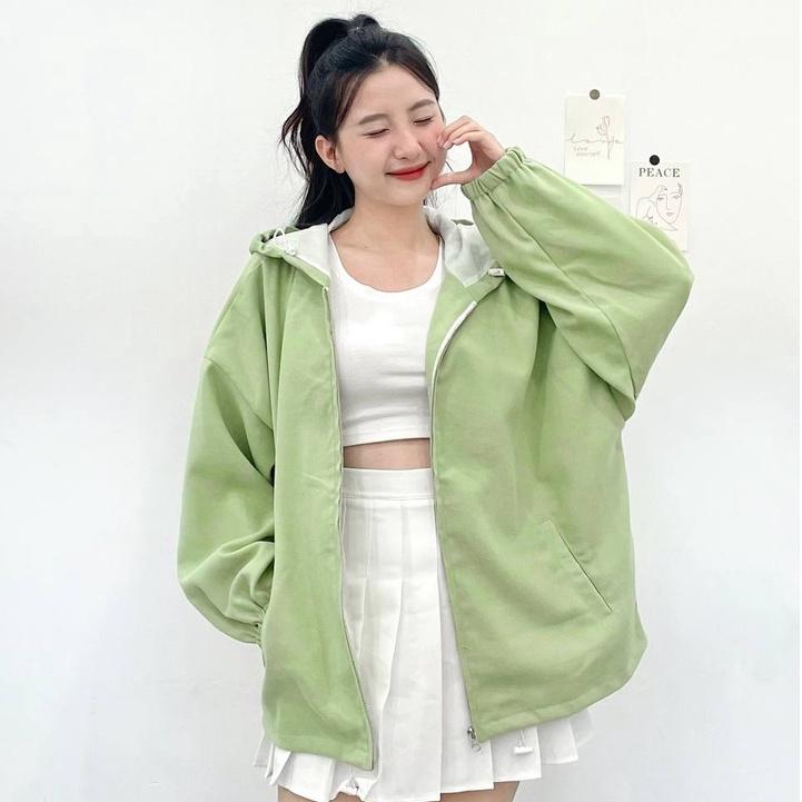 Áo khoác nữ Fmstyle form rộng chống nắng 2 lớp có mũ chất nhung kaki phong cách ulzzang thời trang Hàn Quốc 206240053