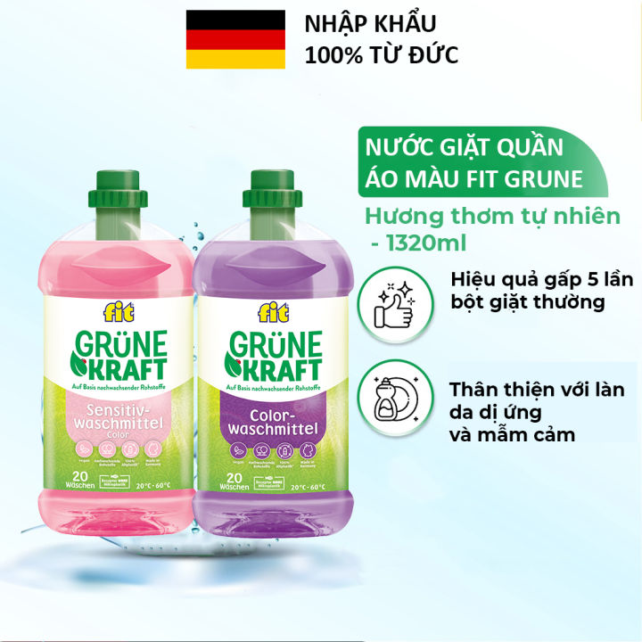 Nước giặt cho quần áo màu sức mạnh thiên nhiên Fit Grüne Kraft chai 1,32L