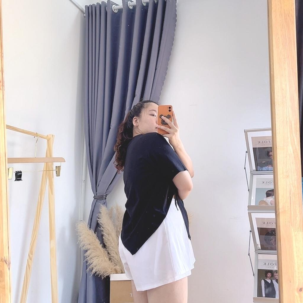Áo thun tay ngắn croptop bigsize nữ form rộng xẻ kiểu một bên rút dây chất liệu cotton 58kg-95kg A29 - MÀU TRẮNG