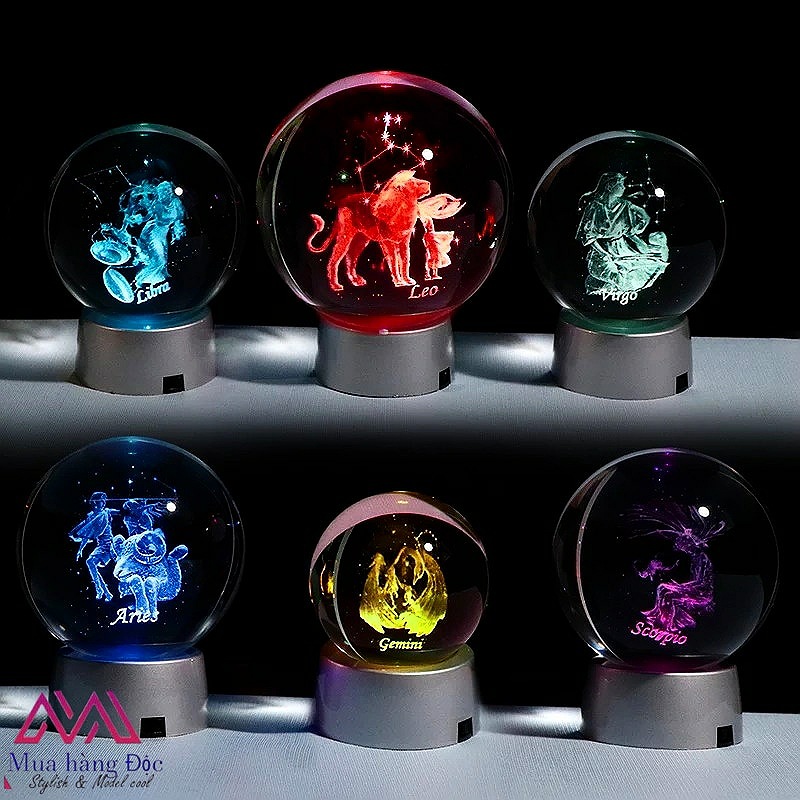 Quà Tặng Sinh Nhật  Quả Cầu Pha Lê Virgo Crystal Ball 3D Laser Cung Xử Nữ