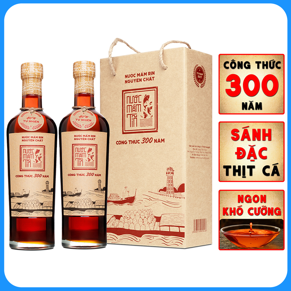 Đặc Sản Bình Thuận  - Cặp 2 Chai Nước Mắm Tĩn Cá Cơm Than Nhãn Đỏ 40N (500Ml/Chai) - Ocop 4 Sao