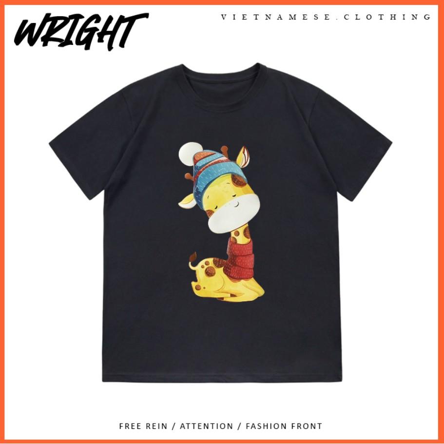 Áo Thun Tay Lỡ Họa Tiết Hươu Cao Cổ Form Rộng 100% Cotton Thời Trang Mùa Hè