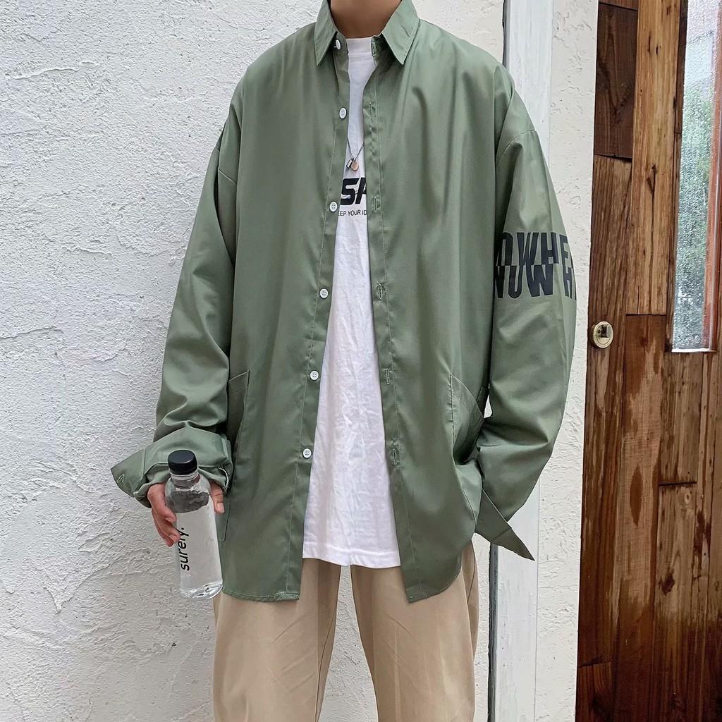 Áo sơ mi tay dài họa tiết chữ in thời trang phong cách cho nam