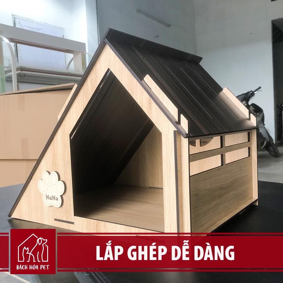 Nhà ở cho chó mèo BHP2 hình tam giác, chuồng pet làm bằng gỗ cao cấp cực dễ thương