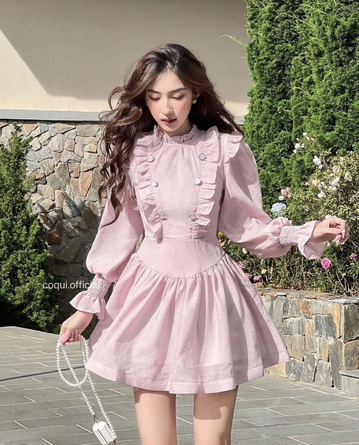 ĐẦM NGẮN TAY BỒNG DÀI SUÔNG TRƠN CHIẾT EO BÈO ĐI TIỆC DẠO PHỐ ĐI BIỂN