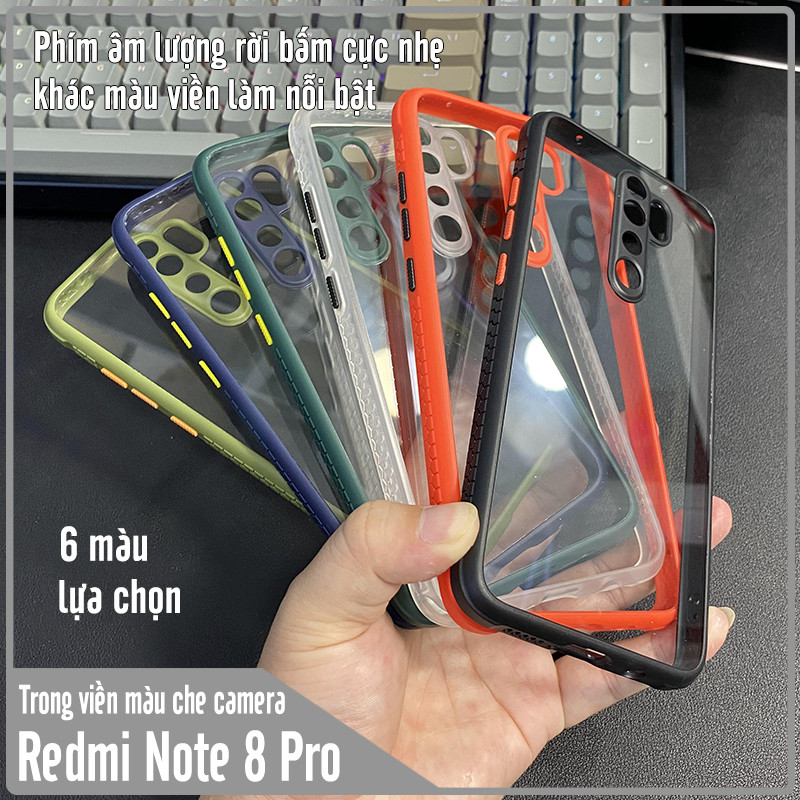 Ốp lưng cho Xiaomi Redmi Note 8 Pro trong viền màu che camera 4 Gốc chống sốc