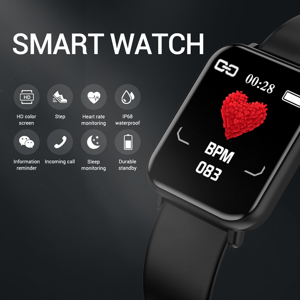 Đồng hồ thông minh R16 chống nước IP67, đo nhịp tim dùng cho iOS, Android