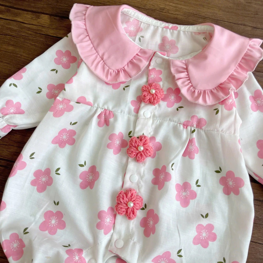 Set Body Tay Dài Hoa Đính Hoa Len Kèm Nón Cho Bé Gái Sơ Sinh 1 2 Tuổi Từ 3-11kg Dành Cho Bé Gái
