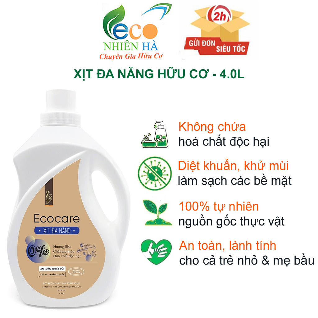 Nước lau kính ECOCARE 4L tinh dầu thiên nhiên xịt đa năng lau bàn ăn lau bếp, khử mùi