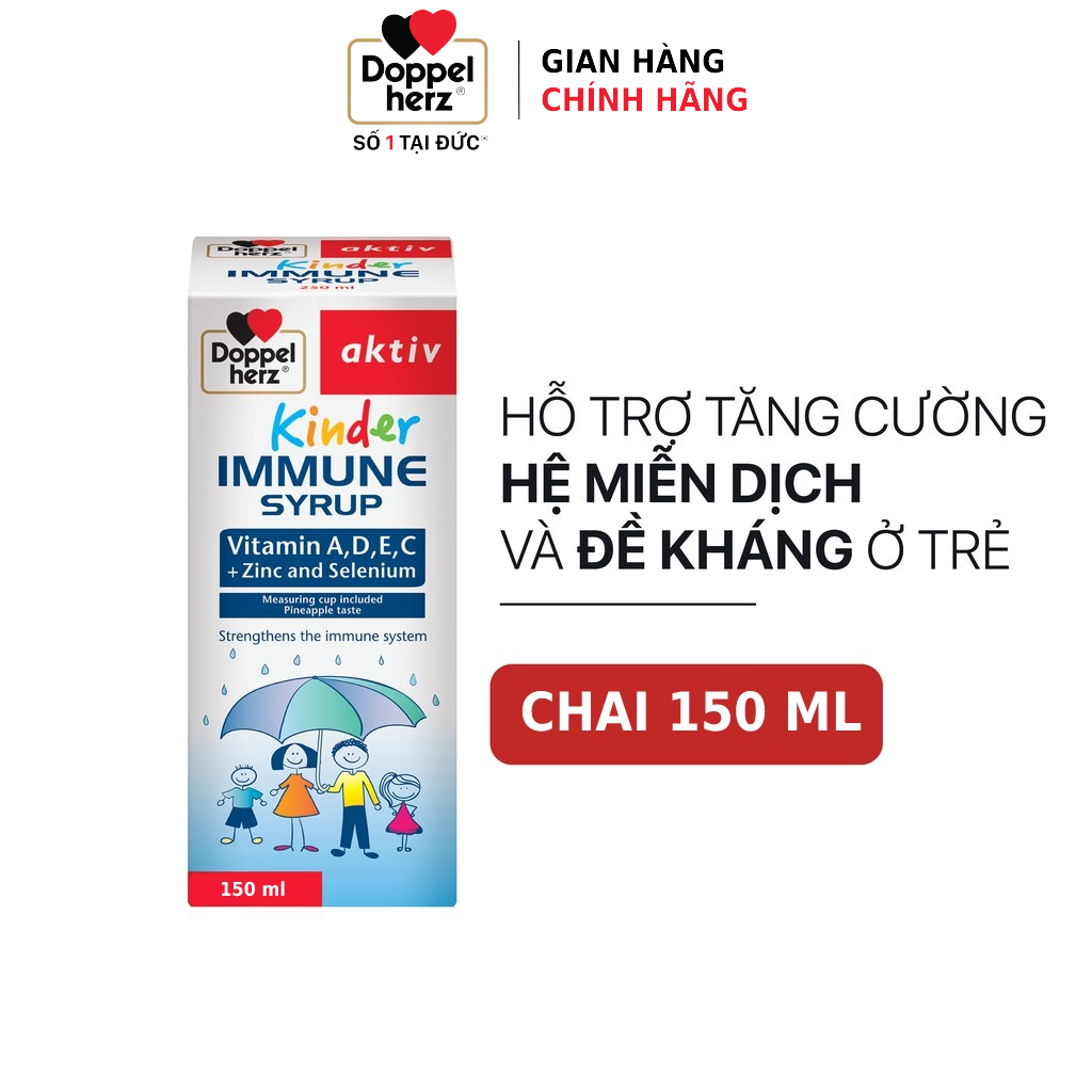 Siro tăng sức đề kháng phòng ngừa ốm vặt cho bé Doppelherz Aktiv Kinder Immune Syrup