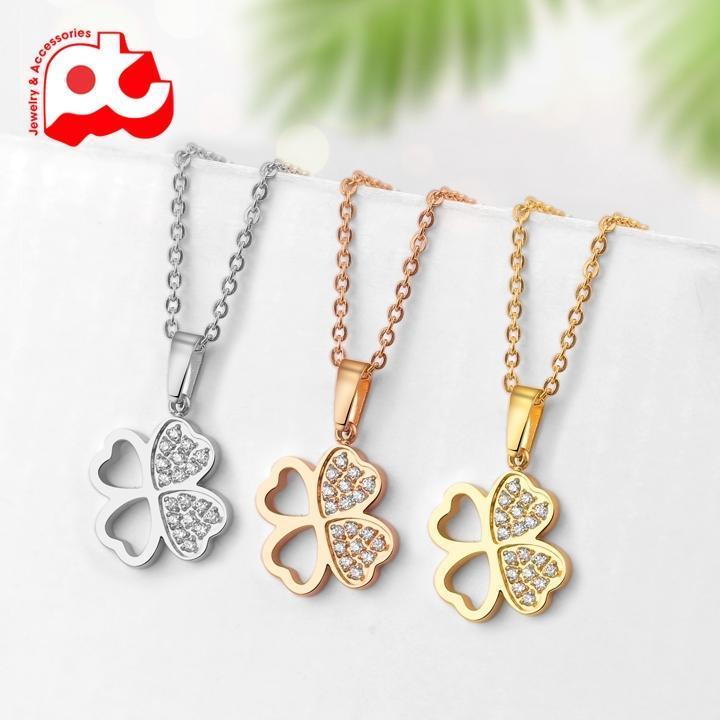 Dây chuyền nữ titan thời trang mặt cỏ 4 bốn lá thép không gỉ trangsucpt có 3 màu sắc DCNUT69