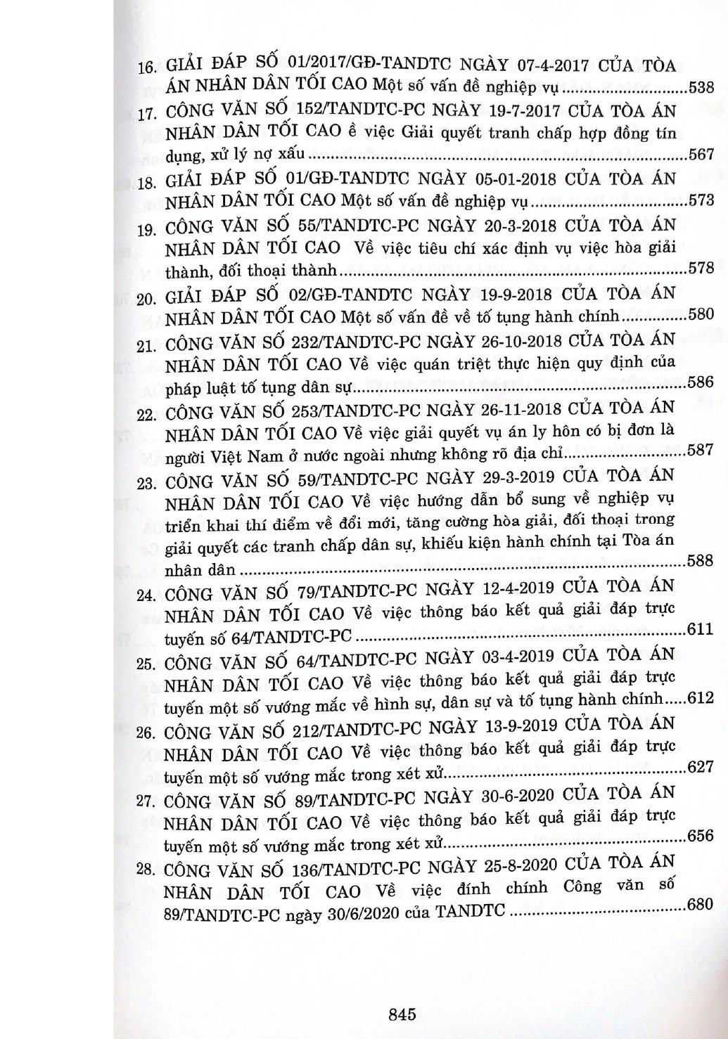 Hệ thống 70 Án lệ và các Giải đáp vướng mắc trong nghiệp vụ xét xử của Tòa án nhân dân tối cao từ năm 2016 đến nay