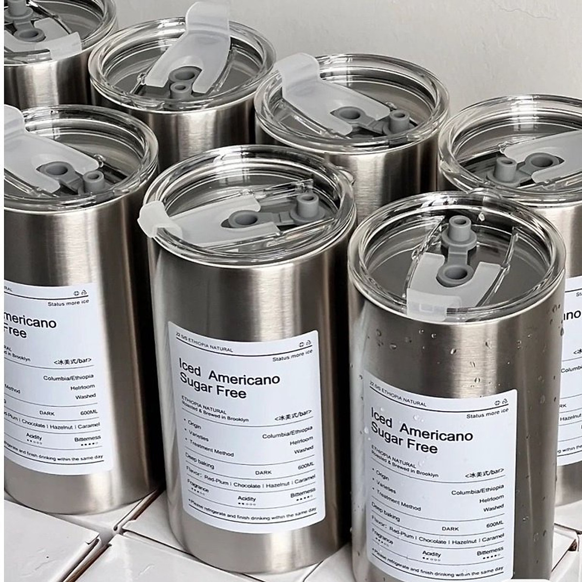 Cốc Giữ Nhiệt Iced Americano Bằng Inox 304 Không Gỉ Có Ống Hút
